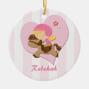 Personalisierte Liebe-Reiten-Rosa-Streifen Keramikornament
