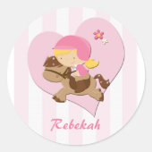 Personalisierte Liebe - Rosa Streifen Runder Aufkleber (Vorderseite)