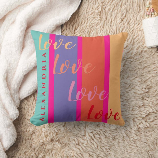 Personalisierte Liebe Script farbenfroh Kissen (Decke)