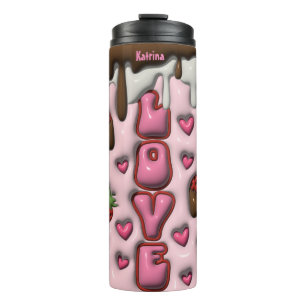 Personalisierte Liebe Strawberry 3D Thermosbecher