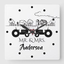Personalisierte LIEBE Tractor Couple Farm Quadratische Wanduhr