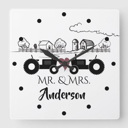 Personalisierte LIEBE Tractor Couple Farm Quadratische Wanduhr (Vorderseite)