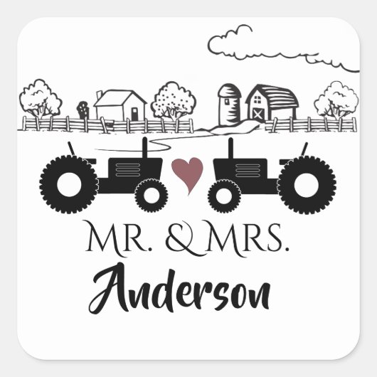 Personalisierte LIEBE Tractor Couple Farm Quadratischer Aufkleber (Vorderseite)