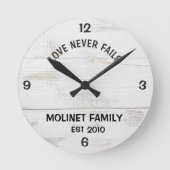 Personalisierte "Liebe Versage nie" Rustikale Uhr (Vorderseite)
