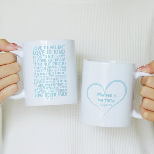 Personalisierte "Liebe versagt nie" Kaffeetasse
