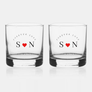 Personalisierte Liebesform-Stiel-Hochzeitsmonogram Whiskyglas