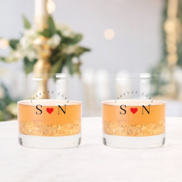 Personalisierte Liebesform-Stiel-Hochzeitsmonogram Whiskyglas