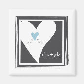 Personalisierte Liebesvögel Blaues Herz Magnet (Vorne)