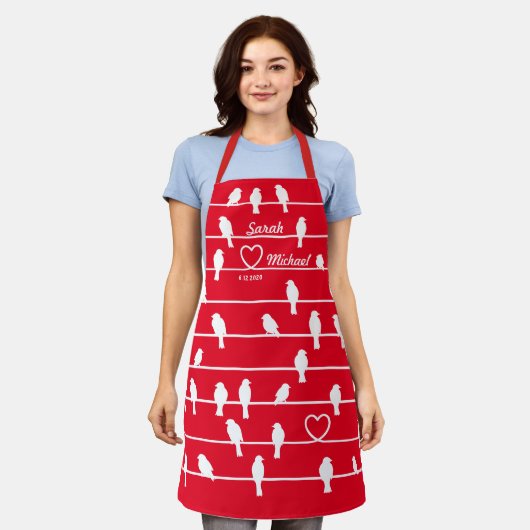 Personalisierte Liebesvögel Herzerkrankung Schürze (Getragen)