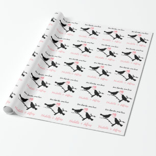 Personalisierte Liebesvögel mit Herz Geschenkpapier