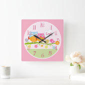 Personalisierte Liebesvögel und -hühner auf der Zw Quadratische Wanduhr (Zuhause)