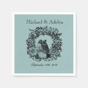Personalisierte Liebesvögel Wreath Wedding Napkins Serviette