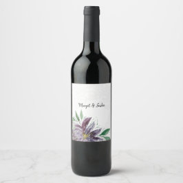 Personalisierte Lila Abstrakte Lotus Wasserfarbene Weinetikett