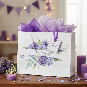 Personalisierte lila Aquarell-Blumen Große Geschenktüte