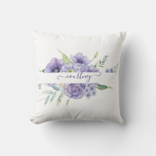 Personalisierte lila Aquarell-Blumen  Kissen