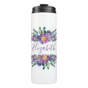 Personalisierte lila Aquarell-Blumen  Thermosbecher
