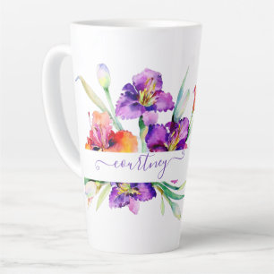 Personalisierte lila Aquarell-Iris Milchtasse