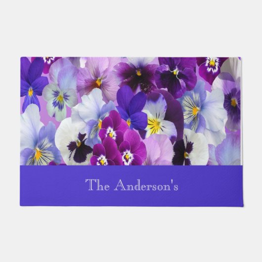 Personalisierte Lila blaue Blütenblütenblüte Blume Fußmatte (Vorderseite)