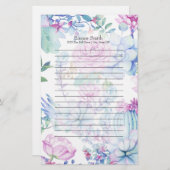 Personalisierte Lila blaue Kaktus und blumenweiße Briefpapier (Vorne/Hinten)