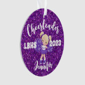 Personalisierte Lila Blonde Cheerleader Ornament (Vorderseite)