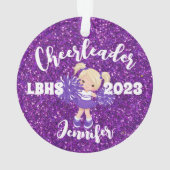 Personalisierte Lila Blonde Cheerleader Ornament (Rückseite)