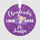 Personalisierte Lila Blonde Cheerleader Ornament (Vorderseite)