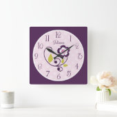 Personalisierte Lila Blume Kinderzimmer-Uhr Quadratische Wanduhr (Zuhause)