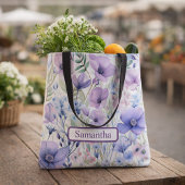 Personalisierte lila Blumenname Tasche