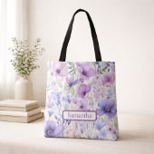 Personalisierte lila Blumenname Tasche