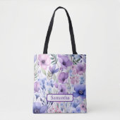 Personalisierte lila Blumenname Tasche (Vorderseite)
