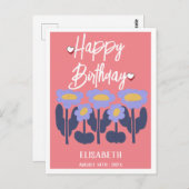 Personalisierte Lila Blütenweibchen Geburtstag Postkarte (Vorne/Hinten)