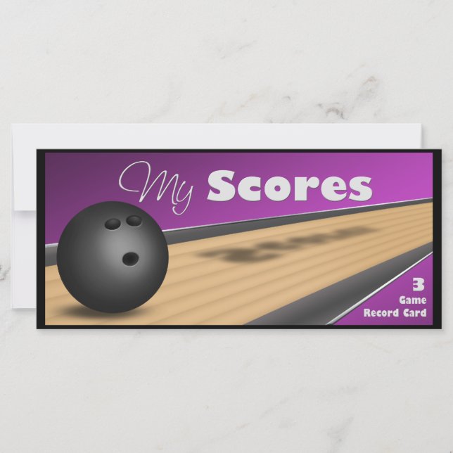 Personalisierte Lila Bowling-Punktekarten (Vorderseite)