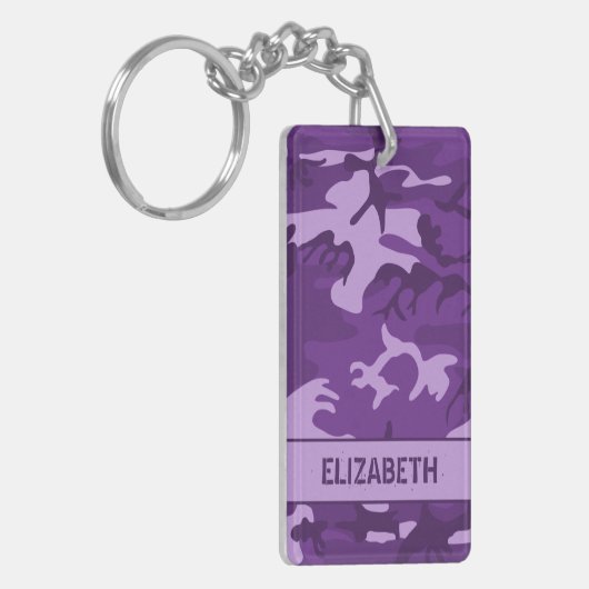 Personalisierte Lila Camouflage Schlüsselanhänger (Vorderseite links)