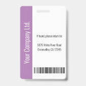 Personalisierte Lila Corporate Employee Security I Ausweis (Back)