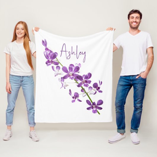 Personalisierte lila Dendrobium-Orchidee Fleecedecke (Beispiel)