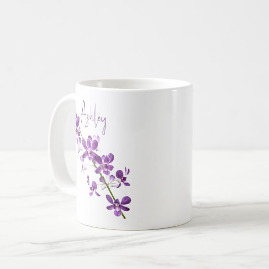 Personalisierte lila Dendrobium-Orchidee Kaffeetasse (Vorderseite Links)