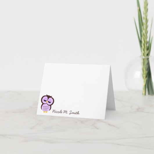 Personalisierte lila Eule Notecards (Vorderseite)