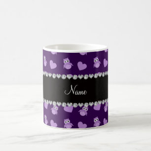 Personalisierte lila Eulennamensherzen Kaffeetasse