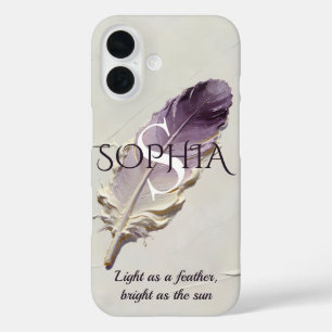 Personalisierte lila Feder mit individuellem Namen iPhone 16 Hülle