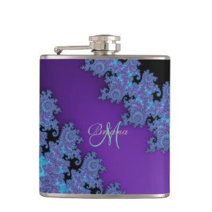 Personalisierte lila Fraktal-Monogramm-Flasche Flachmann