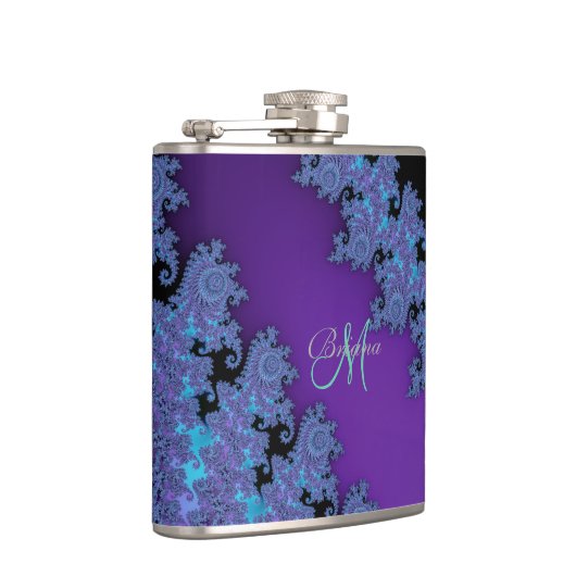 Personalisierte lila Fraktal-Monogramm-Flasche Flachmann (Rechts)
