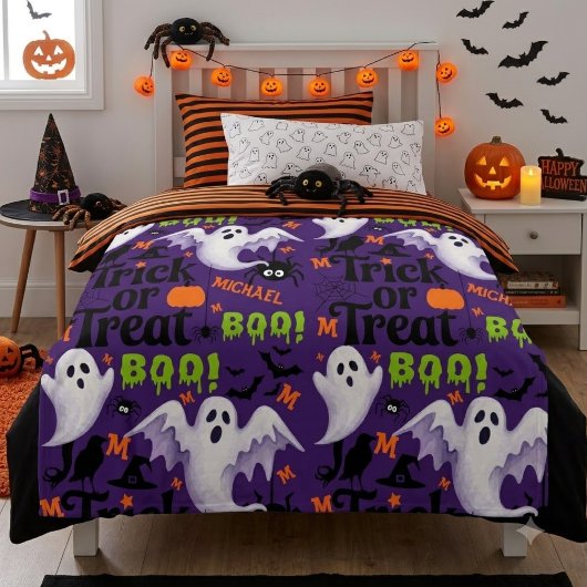 Personalisierte lila Geister Kinder Name Monogramm Fleecedecke