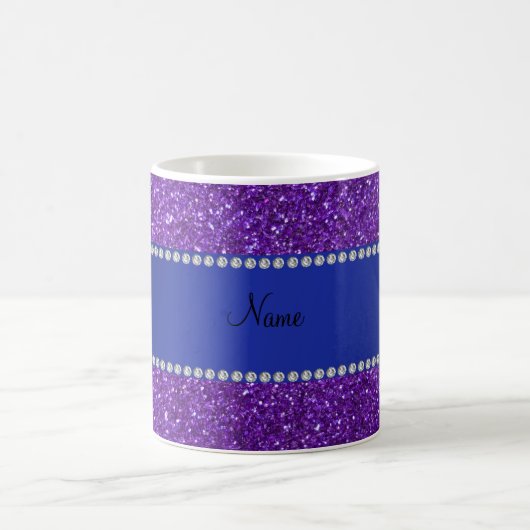 Personalisierte lila Glitternamensdiamanten Kaffeetasse (Mittel)