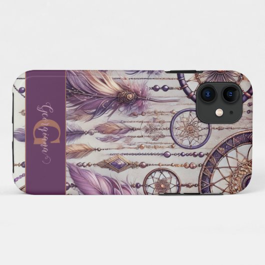 Personalisierte Lila & Gold Boho Dreamcatcher Case-Mate iPhone Hülle (Rückseite (Horizontal))