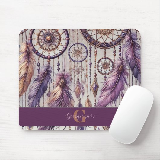 Personalisierte Lila & Gold Boho Dreamcatcher Mousepad (Mit Mouse)