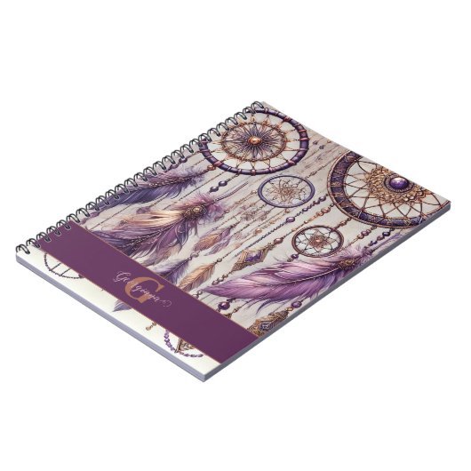 Personalisierte Lila & Gold Boho Dreamcatcher Notizblock (Linke Seite)