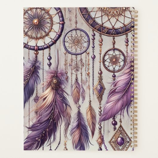 Personalisierte Lila & Gold Boho Dreamcatcher Planer (Rückseite)