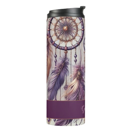 Personalisierte Lila & Gold Boho Dreamcatcher Thermosbecher (Nach links gedreht)