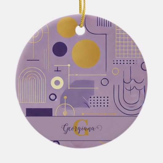 Personalisierte Lila & goldene skandinavische Mini Keramik Ornament (Vorne)