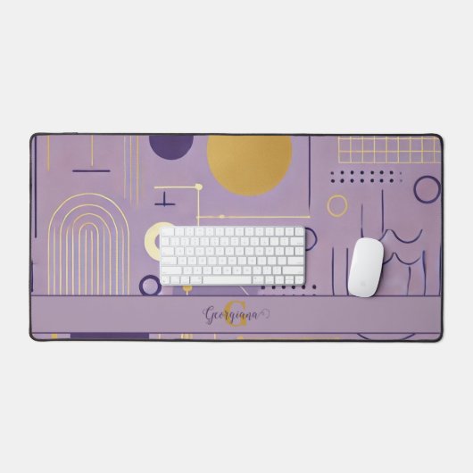 Personalisierte Lila & goldene skandinavische Mini Schreibtischunterlage (Tastatur & Maus)